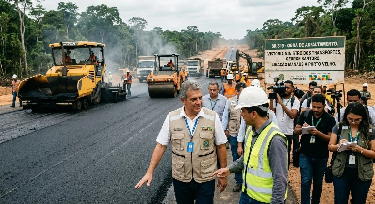 Ministro dos Transportes, George Santoro, vistoria obras de asfaltamento da BR-319 nesta sexta-feira, 18