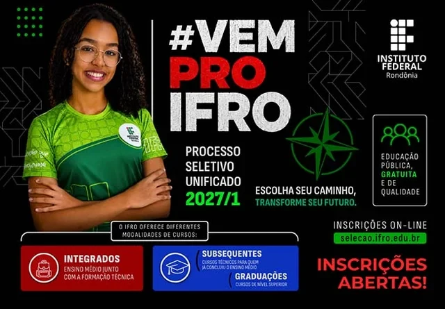 Últimos dias: IFRO oferta 2 mil vagas em cursos técnicos integrados ao Ensino Médio